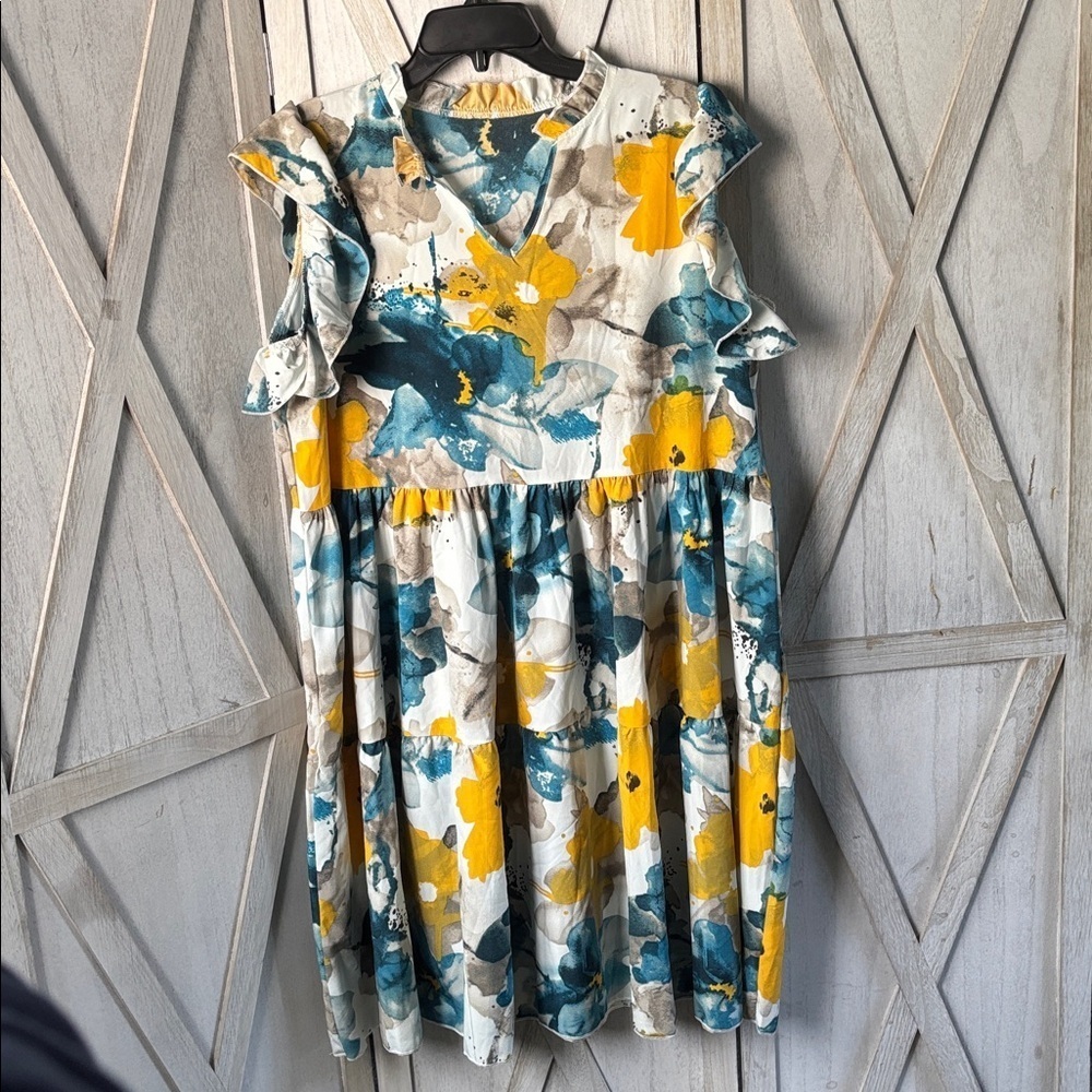 SHEIN Multicolor Abstract Floral Midi Dress